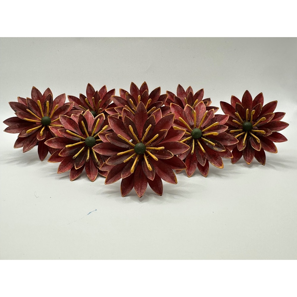 PIER 1 Set of 8 Red Metal Flower Napkin Rings